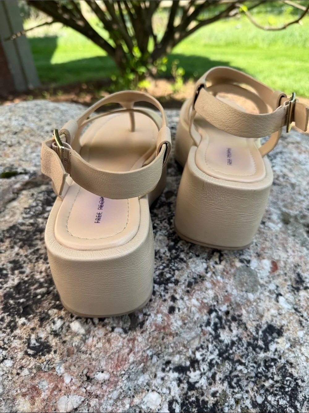 Free People Beige Platform Thong Sandals